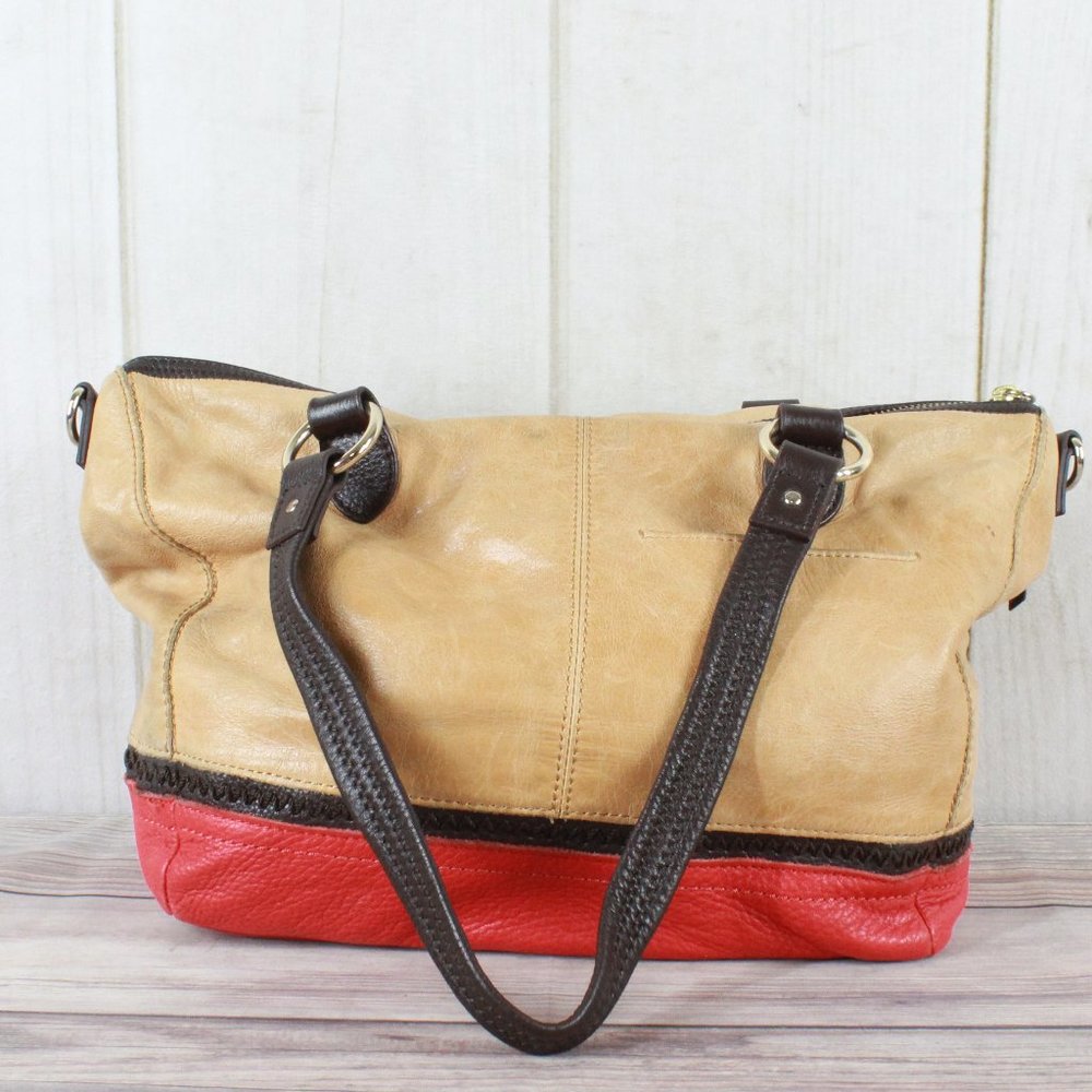 THE SAK Women's Brown Red Leather Tote Handbag - Picture 5 of 12